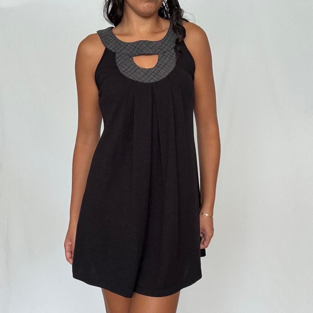 Y2k Gray Sleeveless Mini Dress Casual Keyhole Plaid Twee Monteau Made in USA